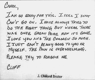 Clifford Baxtor Suicide Note